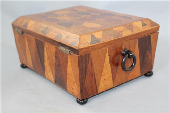 A Victorian Tunbridgeware work box, 11.5in.